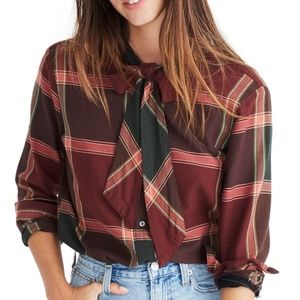 Madewell Plaid Tie Neck Shirt